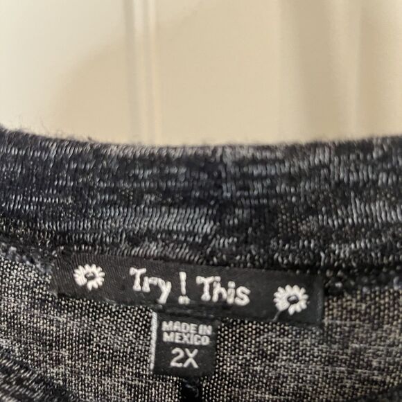 Try This Gray Heathered Space Dye Long Sleeve V Neck Dress Womens Size 2X - Picture 5 of 10